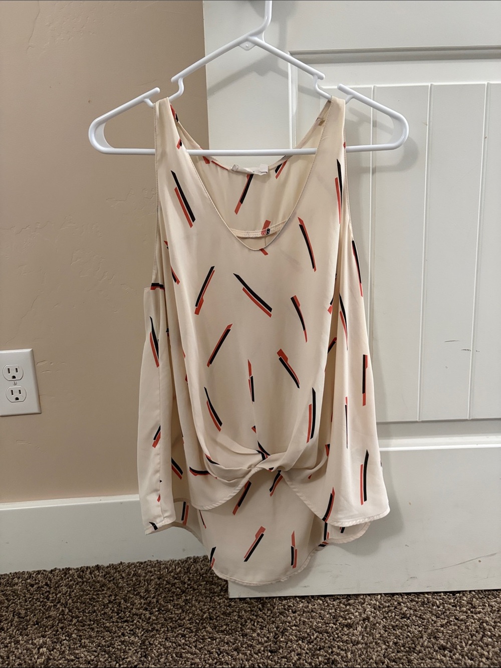 Lush Cream Cold-Shoulder Twist-Front Blouse with Red & Black Accents